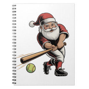 Chirstmas Softball Playing Santa Claus Sport Notebook