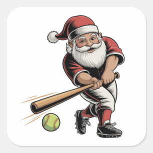 Chirstmas Softball Playing Santa Claus Sport  Square Sticker