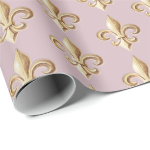 Chiseled Gold Gradient Heraldic Fleur de lis Rose  Wrapping Paper