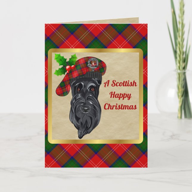 Chisholm Badge & Tartan Personalised Xmas Card (Front)