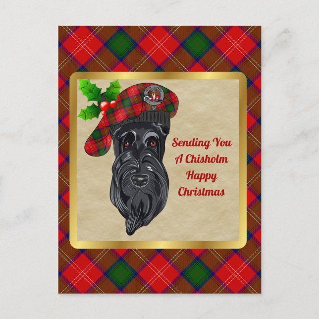 Chisholm Clan Badge & Tartan Christmas Postcard (Front)