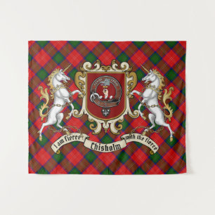 Chisholm Clan Badge & Unicorns w/Tartan  Tapestry