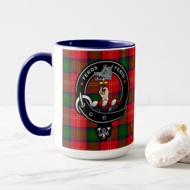 Chisholm Clan Badge & Wrap Around Tartan Mug (With Donut)