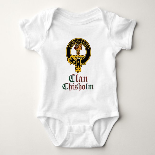 Chisholm Scottish Crest Tartan Clan Name Clothes Baby Bodysuit (Front)