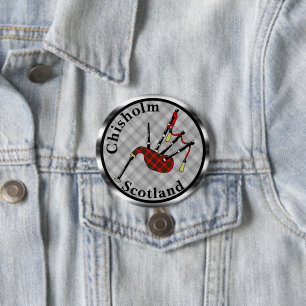 Chisholm Tartan Bagpipes 7.5 Cm Round Badge