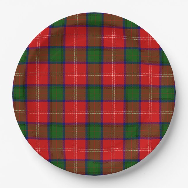 Chisholm tartan red green plaid paper plate (Front)