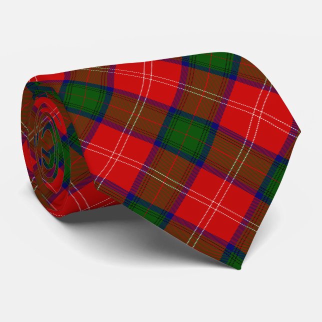 Chisholm tartan red green plaid tie (Rolled)