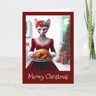 Chistmas Card   Sphynx Cat Lady Xmas Turkey