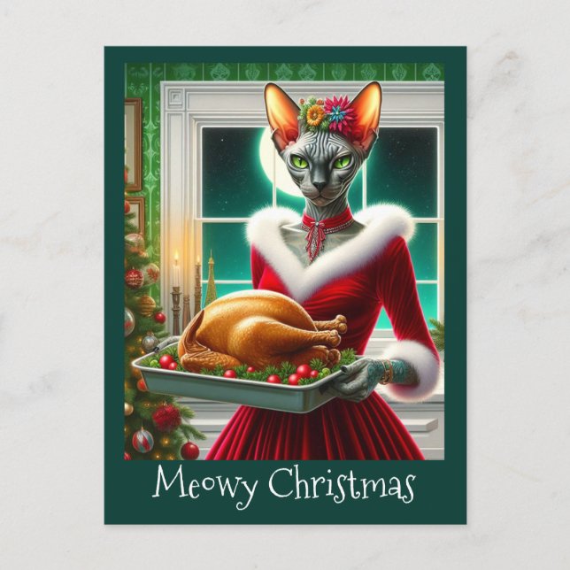 Chistmas Card | Sphynx Cat Lady Xmas Turkey (Front)