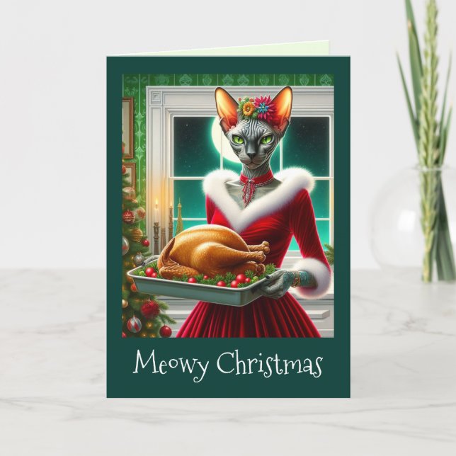 Chistmas Card | Sphynx Cat Lady Xmas Turkey (Front)