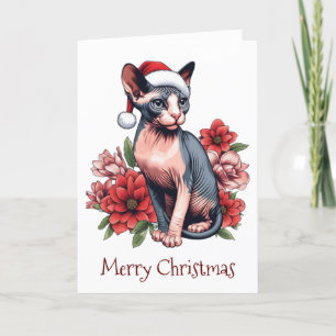 Chistmas Card   Sphynx Cat Wearing a Santa Hat