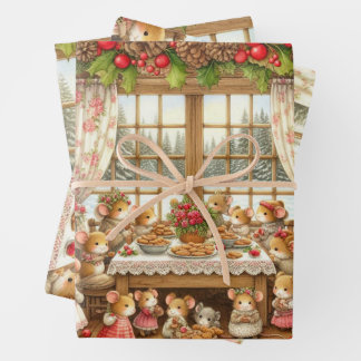 Chistmas family of mouses  wrapping paper sheet