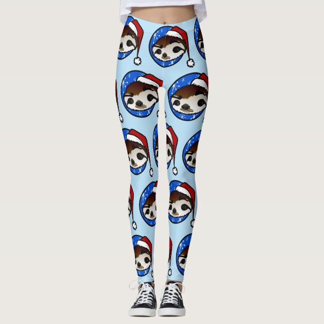 CHISTMAS HOLIDAY SLOTH SANTA PATTERN LEGGINGS (Front)