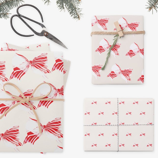 Chistmas Peppermint Plaid Tied With Bow Holiday Wrapping Paper Sheet (Creator Uploaded)