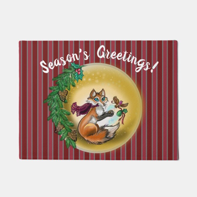 Chistmas season's greetings gifting Fox Doormat (Front)