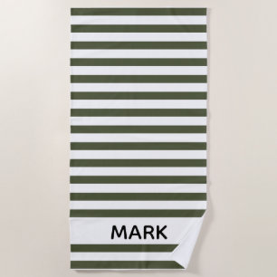 Chive Green And White Striped Personalized Beach Towel