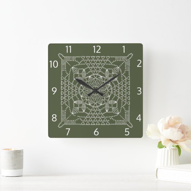 Chive Green Crochet Chart Square Wall Clock (Home)