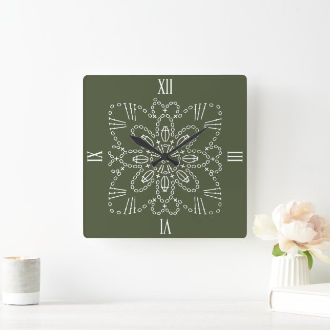 Chive Green Crochet Chart Square Wall Clock (Home)