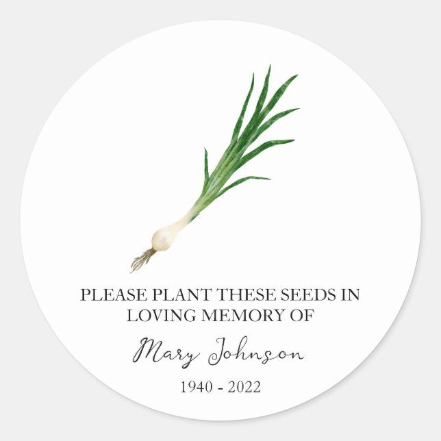 Chive Memorial Funeral Seed Packet Classic Round Sticker (Front)
