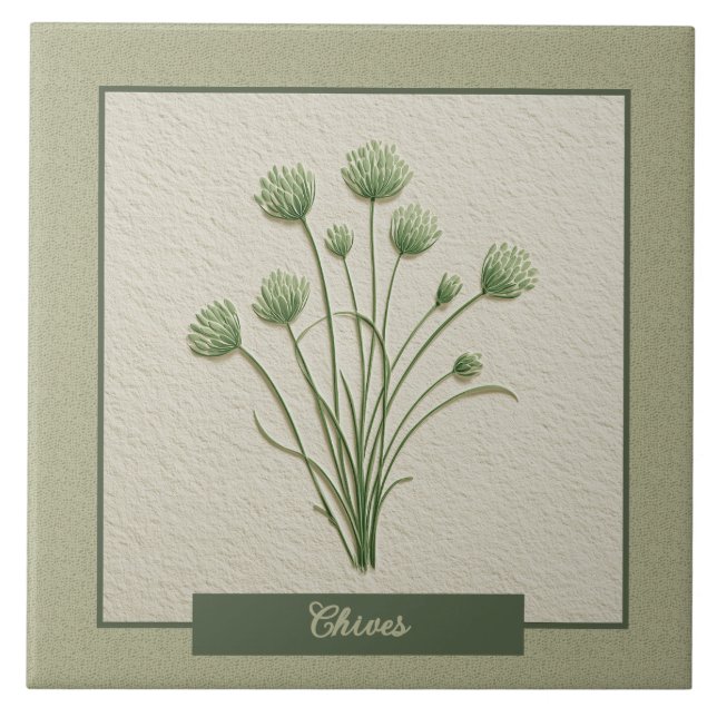 Chives Herb Garden Kitchen Faux Relief Ceramic Tile (Front)