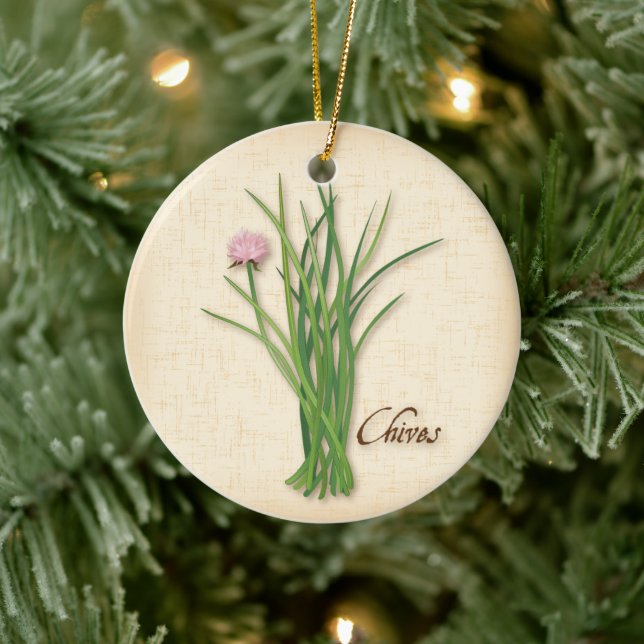 Chives Herb, Pink Flowers Ceramic Tree Decoration (Tree)