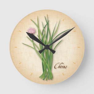 Chives Herb, Pink Flowers Round Clock