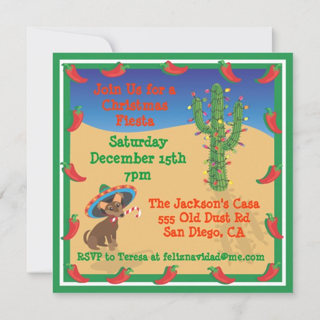 Chiwawa with Sombero, Cactus Christmas Invitations (Back)