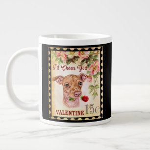 Chiweenie Vintage Valentine Funny Dog With Rose Large Coffee Mug