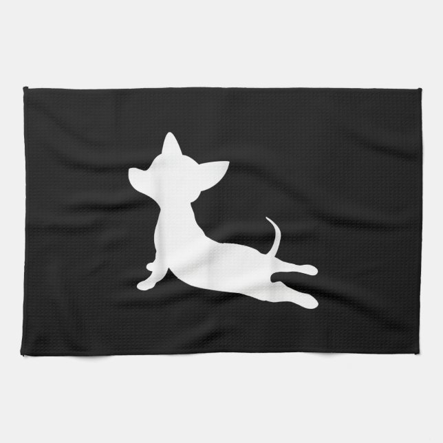 chiweenie yoga ness gift, chihuahua dachshund tea towel (Horizontal)