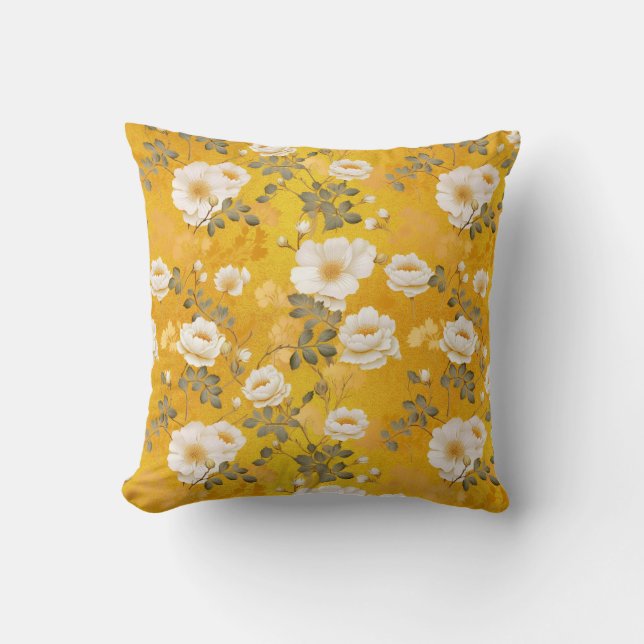 Chiyogami floral pattern in yellow cushion (Front)