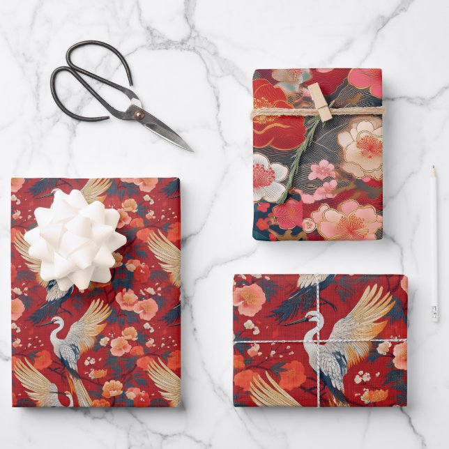 Chiyogami Yuzen Washi Style pattern Wrapping Paper Sheet (Front)