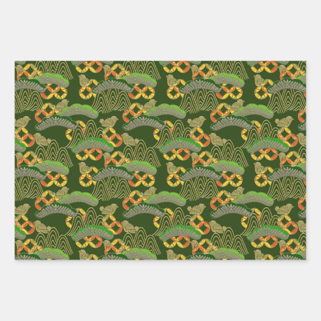 Chiyogami Yuzen Washi Style pattern Wrapping Paper Sheet (Front)