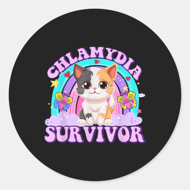 Chlamydia Survivor Cat Meme Funny Shirts For Men A Classic Round Sticker (Front)