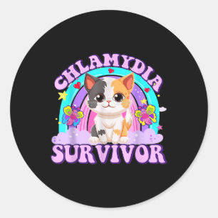 Chlamydia Survivor Cat Rainbow Classic Round Sticker