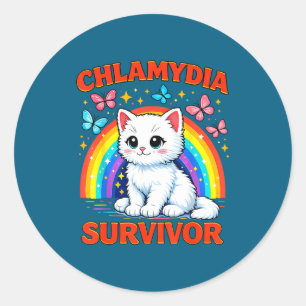 Chlamydia Survivor Sarcastic White Kitten Classic Round Sticker