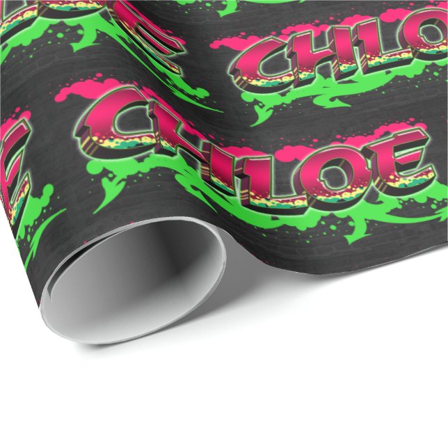 Chloe First name name Graffiti red green Wrapping Paper (Roll Corner)