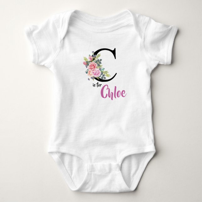 Chloe Name Baby Outfit Letter C Romper Floral Bodysuit (Front)