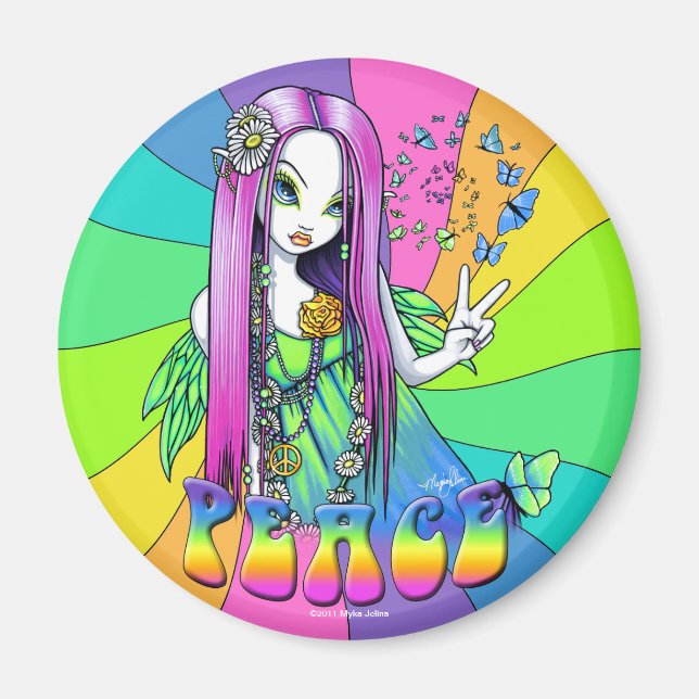 "Chloe" Rainbow Peace Hippie Fairy Magnet (Front)