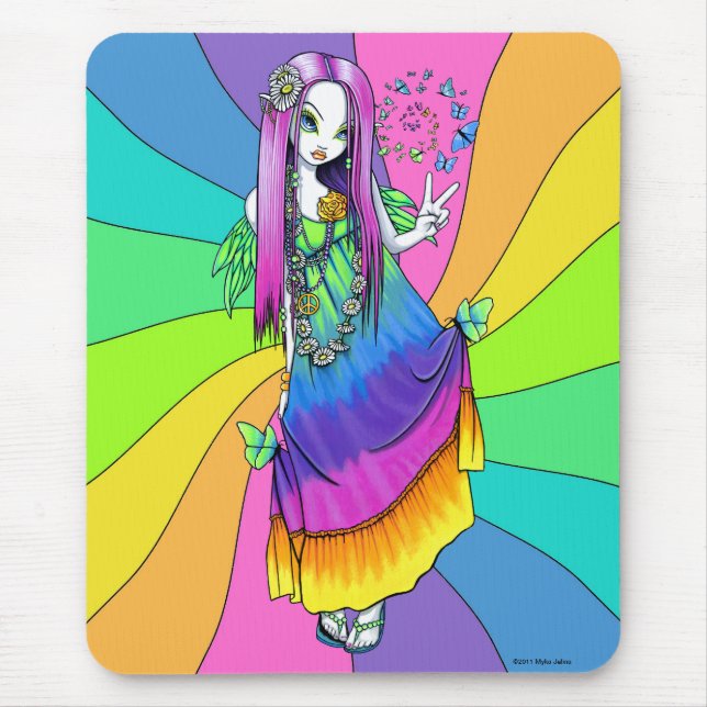 "Chloe" Rainbow Peace Hippie Fairy Mousepad (Front)