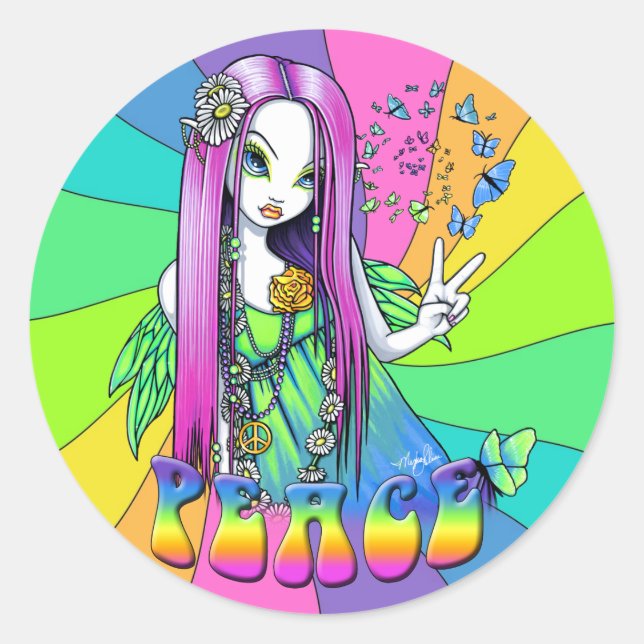 "Chloe" Rainbow Peace Hippie Fairy Sticker (Front)
