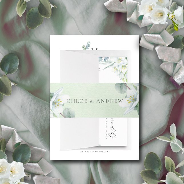 Chloe Simple Elegant Greenery Wedding Invitation Belly Band (The Chloe belly band adds a touch of elegance to your assembled wedding invitation set)