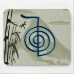 Cho Ku Rei Reiki Mountain Mouse Pad<br><div class="desc">Dragonfly and bamboo behind the powerful symbol of Reiki. Cho Ku Rei, is said to boost the Universal energy and accelerate the reiki process and give greater clarity to energy. Known as a protective symbol and used to clear the energy and charge objects including food and crystals.This symbol is black...</div>