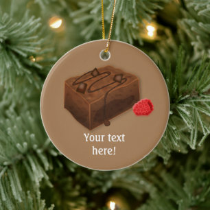Choc Chip Brownies with Raspberry, your colour Ceramic Ornament
