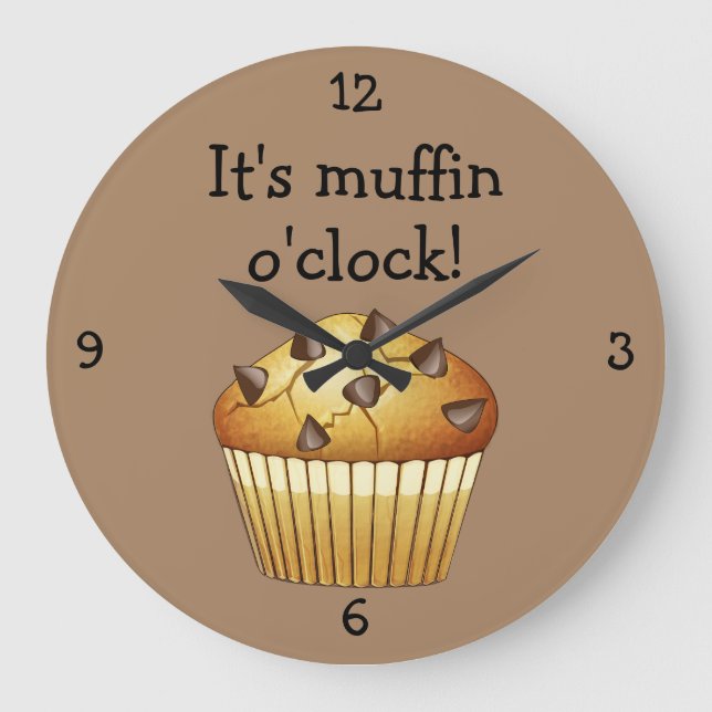 Choc Chip Muffin on Pale Coffee (customisable) Lar Large Clock (Front)