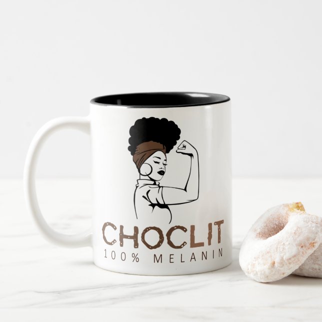 Choclit Strong Black Woman Two-Tone Coffee Mug (With Donut)