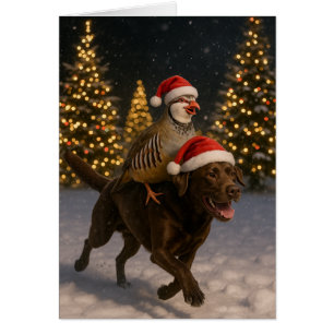 Choclolate Labrador and Partridge Christmas card