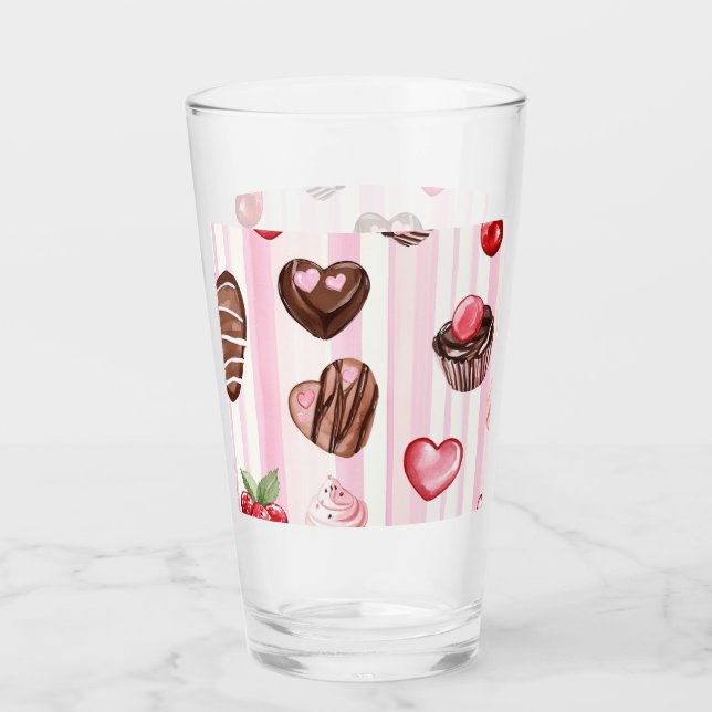 Choco Heart Valentine's Glass Cup (Front)