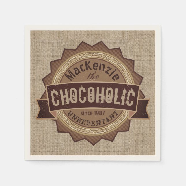 Chocoholic Chocolate Lover Grunge Badge Brown Logo Napkin (Front)