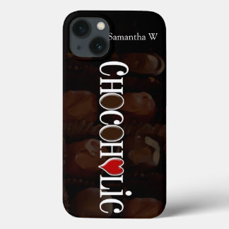 Chocoholic, Dark Brown and Red Heart Funny Design iPhone 13 Case