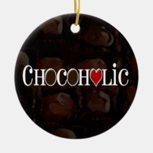 Chocoholic, Dark Brown and Red Heart Funny Design Ceramic Tree Decoration